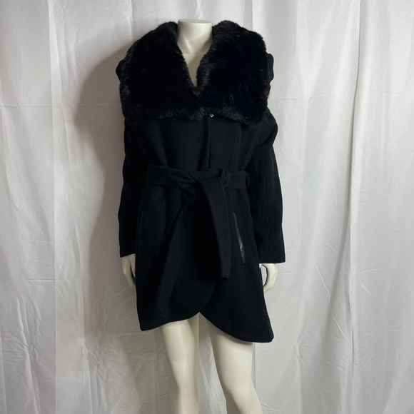 NWOT French Connection Faux Fur Wool Blend Belted Coat Size XL
